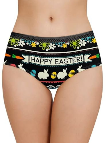 Belidome Unterwäsche Frauen Slips Unterhosen mit schwarzer Taille Weicher Komfort, Osterhasen Eier, XXS