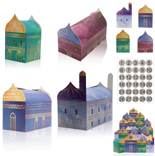 SPHERETRON Ramadankalender zum Befüllen,30 Ramadan Geschenkschachteln,Ramadan Kalender Tüten mit Ramadan Kalender Zahlenaufkleber,Ramadan Kalender Geschenkschachteln Eid Mubarak Ramadan Tüten