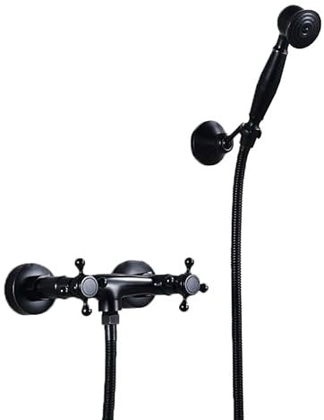 ZYCDP Badewannenarmatur mit Handbrause Retro Zwei Griffe Badewanne Wasserhahn Wandmontage Wasserhahn Bad Dusche Armaturen, Schwarzer Antik A