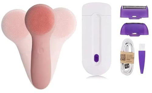 Kit de Belleza. Yes finishing Depiladora profesional + Cepillo de limpieza facial, 5W, Silicona, Impermeable, Tecnología sónica, Recargable mediante cable USB,