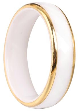 Mesnt Damen Ringe, 6MM Mode facettiert Keramik und Stahl Bands Ring für Unisex Weiß, Größe 62 (19.7)