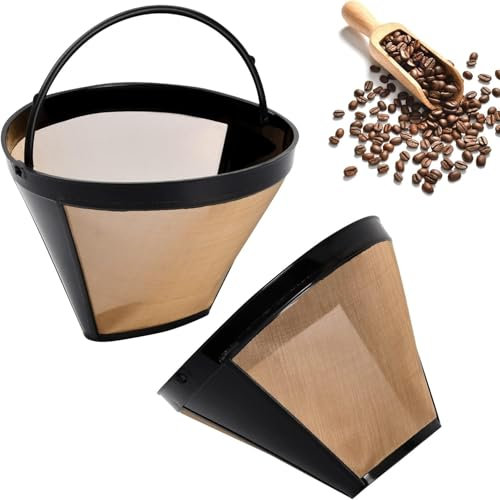 SHSHbuy Kaffeefilter 2 Stücke Kaffeefilter Größe 4,Kaffee Filter Edelstahl Wiederverwendbarer Filter für Dauerkaffee mit Griff Für Meiste Kaffeemaschine