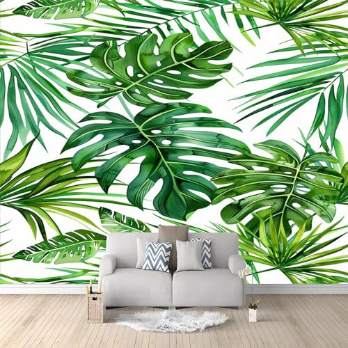 Art Fototapete Tapete Aquarell Palmblätter Vlies Tapeten Moderne Wandtapete Wohnzimmer Schlafzimmer Study Wohnzimmer Restaurant Cafe Dekoration, 400 x 280 cm