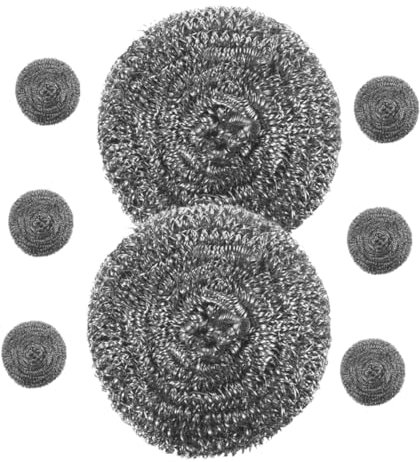 Mikinona 8pcs Stainless Steel Cleaning Balls Heavy Duty Scourer for Dishes Pots Pans Metal Brush Comfort Grip