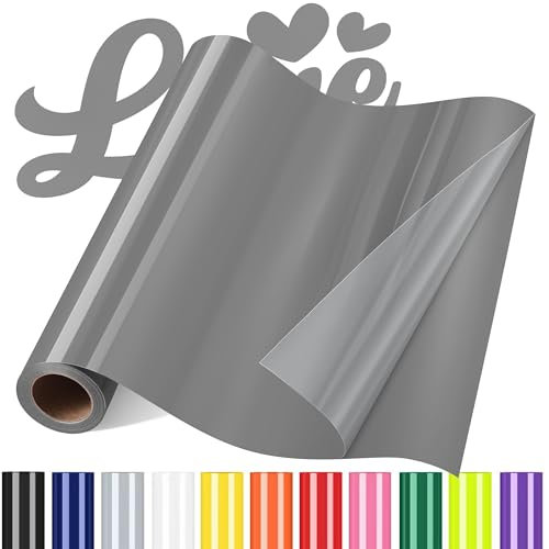 Sgooyir Rouleau Vinyle thermocollant Gris pour Tissu, 30.5 x 183 cm Flex Thermocollant pour Tissu, T-Shirts, Sacs, Casquettes, Noël