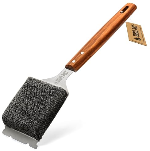 BBQ-AID Borstenfreie Grillbürste und Schaber für Grill, verlängerter großer Holzgriff mit austauschbarem Kopf, kein Kratzen, Grill-Reinigungszubehör für Outdoor-Grills