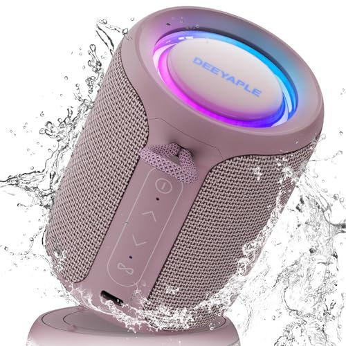 Deeyaple Enceinte Bluetooth 5.3, Baffle à Basse Intense, 15W Haut-Parleur Connecté, Étanche IPX7, Double Appairage Stéréo (Rose Rouge)