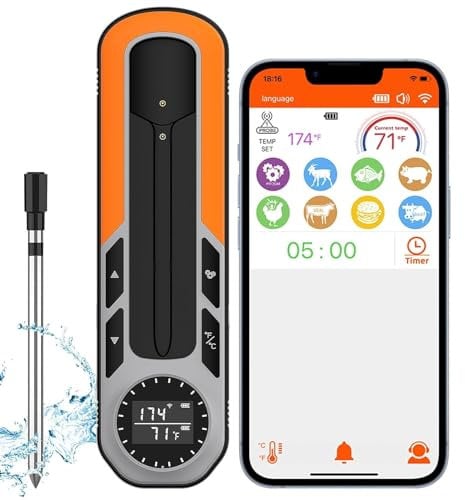 Fleischthermometer kabellos 150m Bluetooth Grillthermometer Backofenthermometer Ladeschale mit Display für Ofen, Grill, Rotisserie
