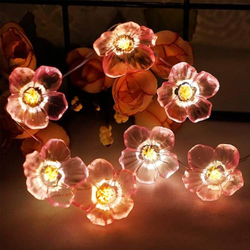 LED Lichterkette Kirschblüten Deko,2M 20LED Kirschblüten Lichterkette Wand,Lichterkette Kirschblüten Strom,Lichterkette Blumen Batterie,Japanische Kirschblüten Lichterkette