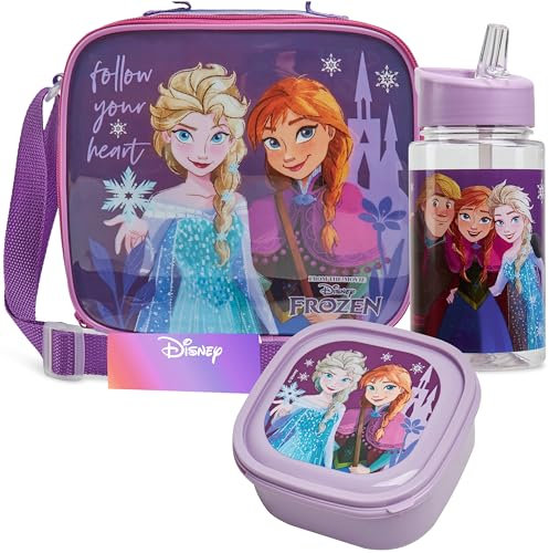 Get Trend Disney Frozen Bolsa Termica Porta Alimentos con Fiambrera Infantil y Botella de Agua 400ml Set de Almuerzo Infantil 3 Piezas Regalo para Niños (Frozen)