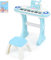 GYMAX 37 Keys Kids Piano, Children Toy Keyboard with Detachable Legs, Microphone, Music Score, Record & Playback, Mini Electronic Piano for Girls Boys (Blue Piano with Rectangular Stool)