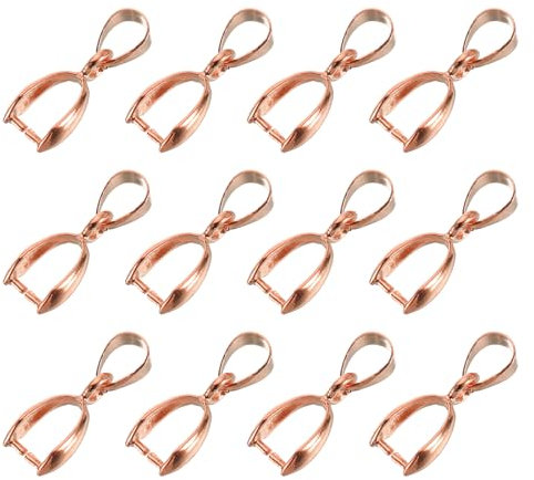 sourcing map 12Pcs Sterling Silver Bail Pinch Bail, 8mmx19mm Alloy Clip Clasps Clip Pendant Bail Connector Jewelry Findings for Bracelets Necklaces Making, Rose Gold