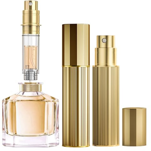 JOOMOKO Parfümzerstäuber Nachfüllbar, 5ml Parfüm Abfüller, Parfum Flakon Leer, parfüm zerstäuber für unterwegs, leer Parfüm Zerstäuber Sprühflasche für Reise unterwegs(Gold & Gold)