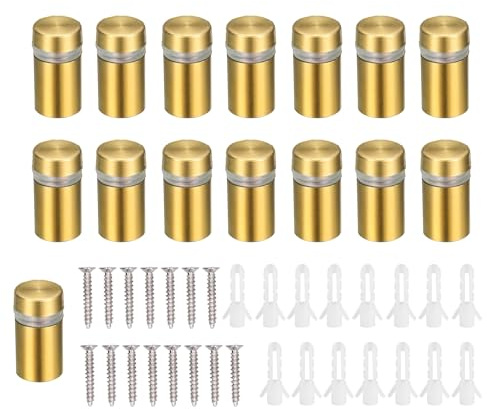HUAZIZ 15 Pezzi 12×20 mm Vite Pubblicitaria in Acciaio Inox, Vite Pubblicità Distanziatori Di Vetro, Chiodo Pubblicitario in Vetro, Viti per Fissaggi Pubblicitari, con Viti, Oro