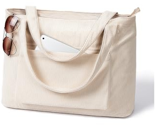 LOTEZAVA Cord Tasche Damen Große Umhängetasche mit Reißverschluss Shopper Taschen Tote Bag Handtasche für Arbeit Büro Uni Schule Reisen