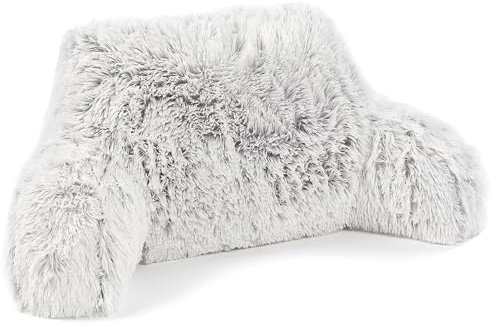 Huggleland Long Hair Cuddle Cushion Reading, Back Support Cushion, Neck Pillow, Gaming Chair, Gaming, Orthopaedic Pillows, Lounging Pillow for Bed & Chair (Grey)