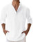 Chemise Lin Homme Manches Longues Été Mao Chemise de Plage Classique Décontractée Casual Regular Fit