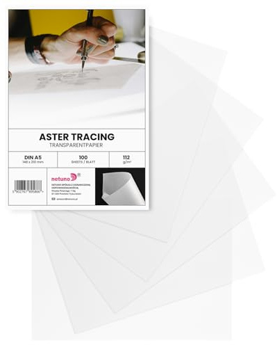 Netuno 100x Transparentpapier Weiß DIN A5 14,8x21 cm 112g Aster Tracing | Bastelpapier durchsichtig für Kalligraphie, Aquarell & Scrapbooking zum Selbstgestalten