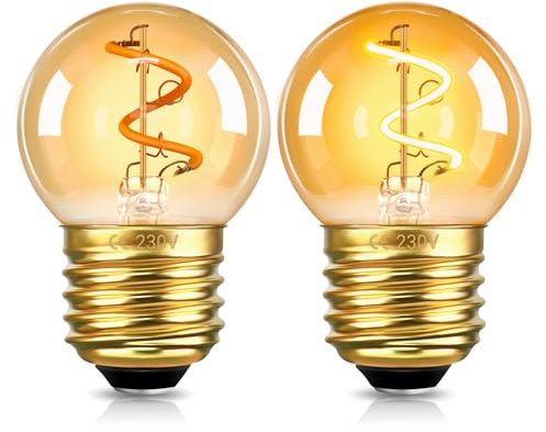 SCNNC E27 LED Filament 2200K Vintage Edison Glühbirne 1W G40 Mini Globe 230V, Ersetzt 10 Watt Glühlampe, Nicht Dimmbar, G40 E27 LED Glühbirne Retro Dekorative für Kronleuchter, 2 Stück