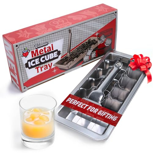 Captain Cranberry Stainless Steel Ice Cube Tray with lever (11, 18 cubes), Classic Metal Ice Cube Trays for Freezer, Vintage & Retro, Non Toxic, Plastic Free, Dishwasher safe