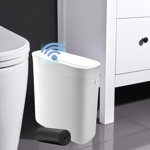 iAnomla Papelera de Baño con Tapa Automática e Impermeable, 12 L, Compacta, Inteligente, con Sensor de Movimiento y Bolsa de Basura, Para Dormitorio, Baño, Cocina y Oficina, Blanco