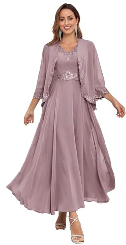 TANPAUL Tee Länge Brautmutterkleid mit Jacke,Damen Große Größen Abendkleider Spitze Festliche Kleider für Hochzeitsgast