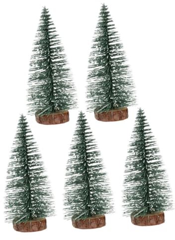 Angoily 5pcs Miniature Snow Covered Pine Bottle Brush Trees for Tabletop Christmas Decoration for DIY Christmas Village House Ornaments Create Ambiance