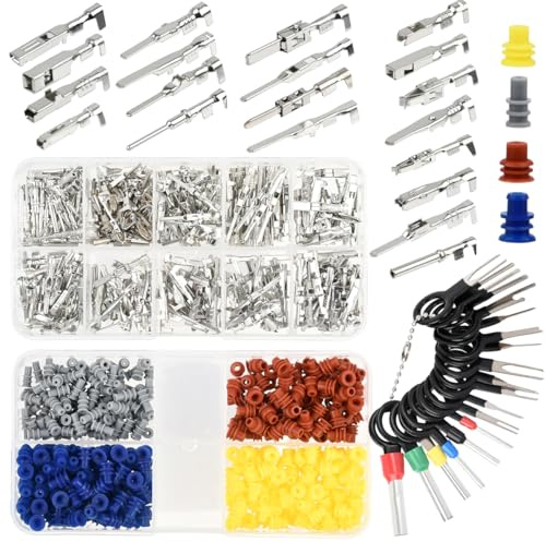 708 Stück Steckverbinder Pins Kit,Kfz Stecker Pin Zubehör 1/1,5/1,8/2,2/2,8/3,5mm,Männliche und Weibliche Drahtdichtungen Entfernen Werkzeugsatz für Motorräder, Autos und Boote