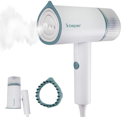 BEPER P204FER210 Vaporizador de Ropa Vertical Portátil y Plegable - 1200 W, Vapor Continuo de 18 g/min, Depósito Extraíble de 100 ml, Incluye Cepillo Recogepelusas, Apto para Todo Tipo de Tejidos