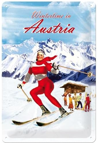 Blechschild 30 x 20 cm Wintertime in Austria Ski Vintage Reiseziel Tourismus - DekoNo7