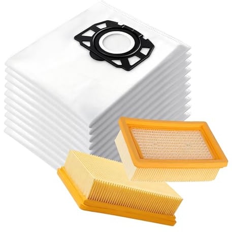 10 Pièces Sacs Aspirateur + 2 filtres Pour Kärcher WD4 WD5 WD6 WD5 P WD6 P MV4 MV5 MV6 Premium KFI 4410 KFI 487, sacs filtrants en non-tissé 487 Pour Kärcher 2.863-006.0