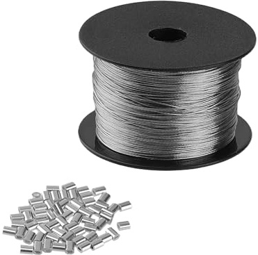 SEUICYNE 0.5 mm x 200 m Bildaufhängungsdraht, Drahtspule mit 60 Aluminium Crimpschleifenhülse, Aufhängedraht, Bilderrahmen Hanging Wire Kit, Edelstahldraht, Hängedraht für Bilder, Fotos, Wäscheleinen