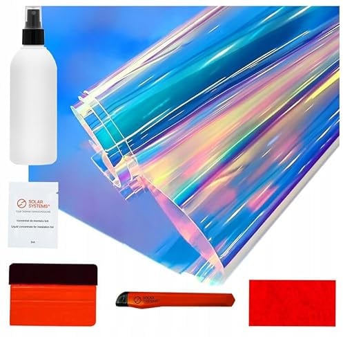 Solar Systems - Fensterfolie Rainbow Blau 137x100cm | Fensterfolie Bunt, Holografische Folie, Fenster Folie Außen, Selbstklebend, mit Montage Kit, Regenbogen Effekt, mit UV Schutz