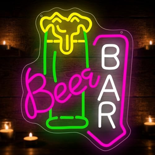 Beer Bar - Targa a LED per decorazione da parete, per birra, luce al neon, dimmerabile, USB, per casa, uomo, grotte, garage, pub, feste, club, ristorante, hotel, discoteca