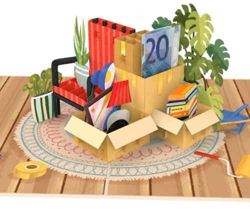 papercrush Pop-Up Karte Umzug, 3D Gutscheinkarte, Geldgeschenk zum Auszug