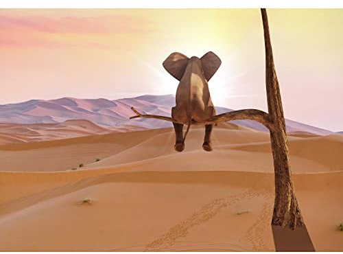 Runa Art Fototapete Elefant auf baum Modern Vlies Wohnzimmer Schlafzimmer - Made in Germany - 308 x 220 cm Rosa Braun 9133010a