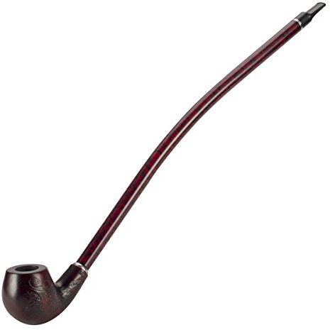 Witasm Holztabakpfeife mit langem Griff, feine Geschenkbox - Premium Rotes Holz, klassisches Muster - Pfeife für Tabak, Zigaretten, Zigarre - 410mm