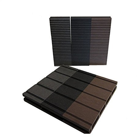 WPC Terrassendielen Basic Line - Komplett-Set Muster hellgrau | 8-72m² Holz-Brett Dielen | Boden-Fliesen + Unterkonstruktion & Clips | Balkon Boden-Belag + rutschfest + witterungsbeständig