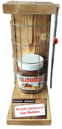 Geschenk zum Bachelor - Bachelor Geschenk - Nutella Glas - Eiserne Reserve Gitter incl. Säge - Geschenke Set für Männer Frauen - -r-: Herzl. Glückw. zum Bachelor