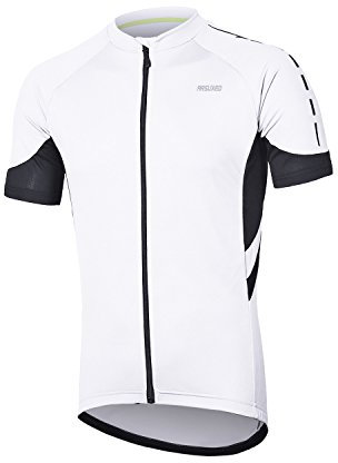 ARSUXEO Cycling Jersey Mens Short Sleeve Mountain Bike Shirt Quick Dry Cycling Top 636 White L