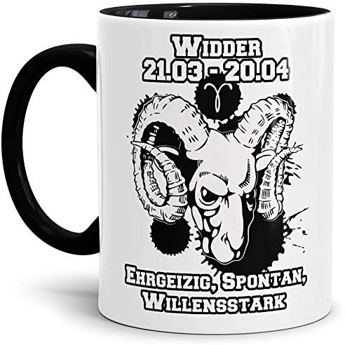 Sternzeichen-Tasse Widder - Innen & Henkel Schwarz - Geburtstag/Astronomie/Sternen-bilder/mit Spruch/Witzig/Kaffeetasse/Mug/Cup - Qualität Made in Germany