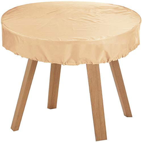 Kaufpirat Premium Abdeckplane Rund Ø 120x15 cm Holzbank Gartenmöbel Gartentisch Hülle Abdeckung Haube Schutzhülle Abdeckhaube 900 D, 500 g/m², 6.000 mm Wasserbeständigkeit Beige