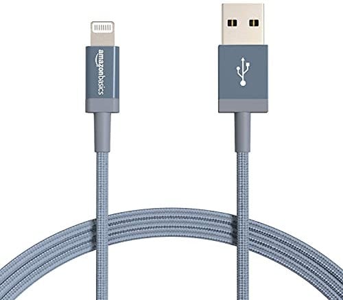 Amazon Basics 2-Pack USB-A to Lightning Charger Cable, Nylon Braided Cord, MFi Certified for Apple iPhone 14 13 12 11 X Xs Pro, Pro Max, Plus, iPad, 1.8 m, Dark Grey