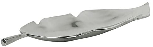 Beliani Coupelle Décorative Assiette en Forme de Feuille en Aluminium Argenté Accessoire Déco Parfait pour Salon ou Salle à Manger Glamour 49 cm