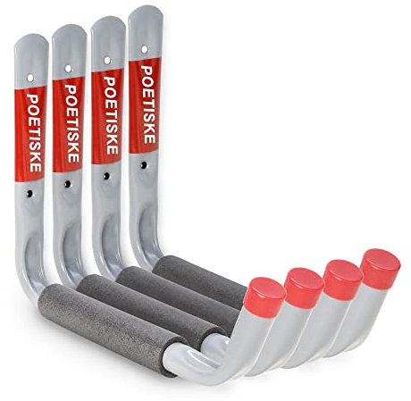 POETISKE Utility Hooks Ladder Hooks with 9.8'' Jumbo Arm Garage Storage Organizer Hang Folding Chair Bike Ski Tool Heavy Duty 4PC