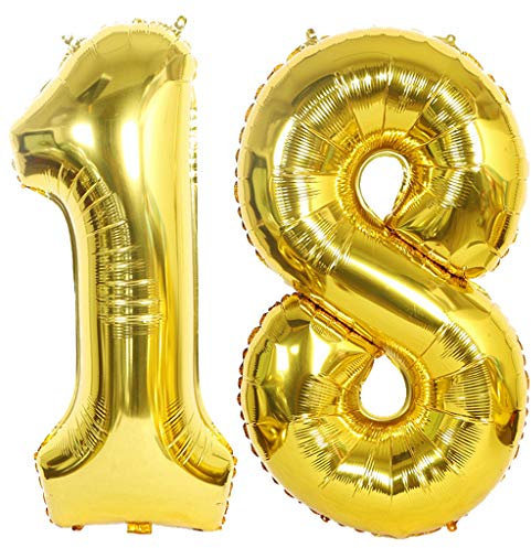 Luftballon 18 Gold, Helium Ballon 18 Goldene 18 Luftballon Geburtstag 18 Jahre, 18 Luftballon Zahl Gold, Riesen Folienballon XXL Ballon Zahlen 18 für Geburtstag Hochzeit Jubiläum Party Deko