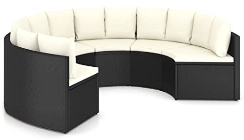 vidaXL Gartensofa Set 6-TLG. mit Auflagen Fächerförmiges Design Gartenmöbel Garten Garnitur Sitzgruppe Sofa Sitzgarnitur Gartenset Poly Rattan Schwarz