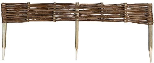 Weide Beeteinfassung 16 Größen ( Höhe: 10 cm Länge: 100 cm ) Weidenzaun Rasenkante aus Weidengeflecht - Garten Beetbegrenzung für Blumen und Gemüse - Steckzaun mit Buchepflöcken für Weg-Abgrenzung