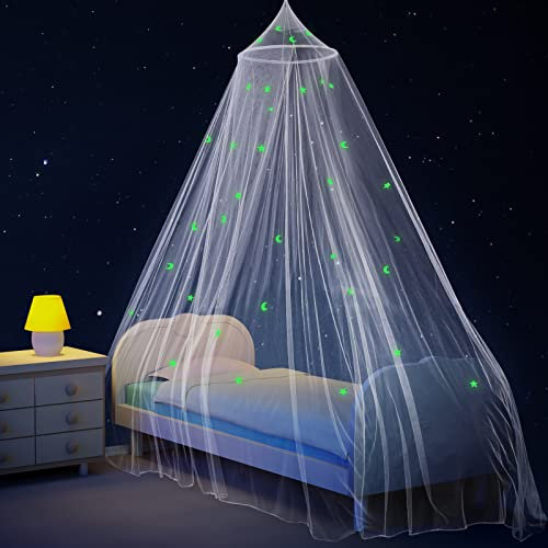 IMIKEYA Betthimmel für Kinderbett: fluoreszierende Sterne, leuchten im Dunkeln, Moskitonetz, Baldachin, Betthimmel, Prinzessinnen-Baldachin, Leseecke, Baby-Mädchenzimmer, Doppelbett, Queen-Bett