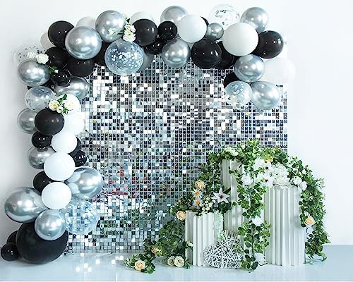 Kate Schimmernde Wand Hintergrund Silber Quadratisch Pailletten Glitzer Foto Hintergrund Paneel Dekoration für Geburtstag Party Hochzeit Jahrestag 30×30 cm (12 STK.)